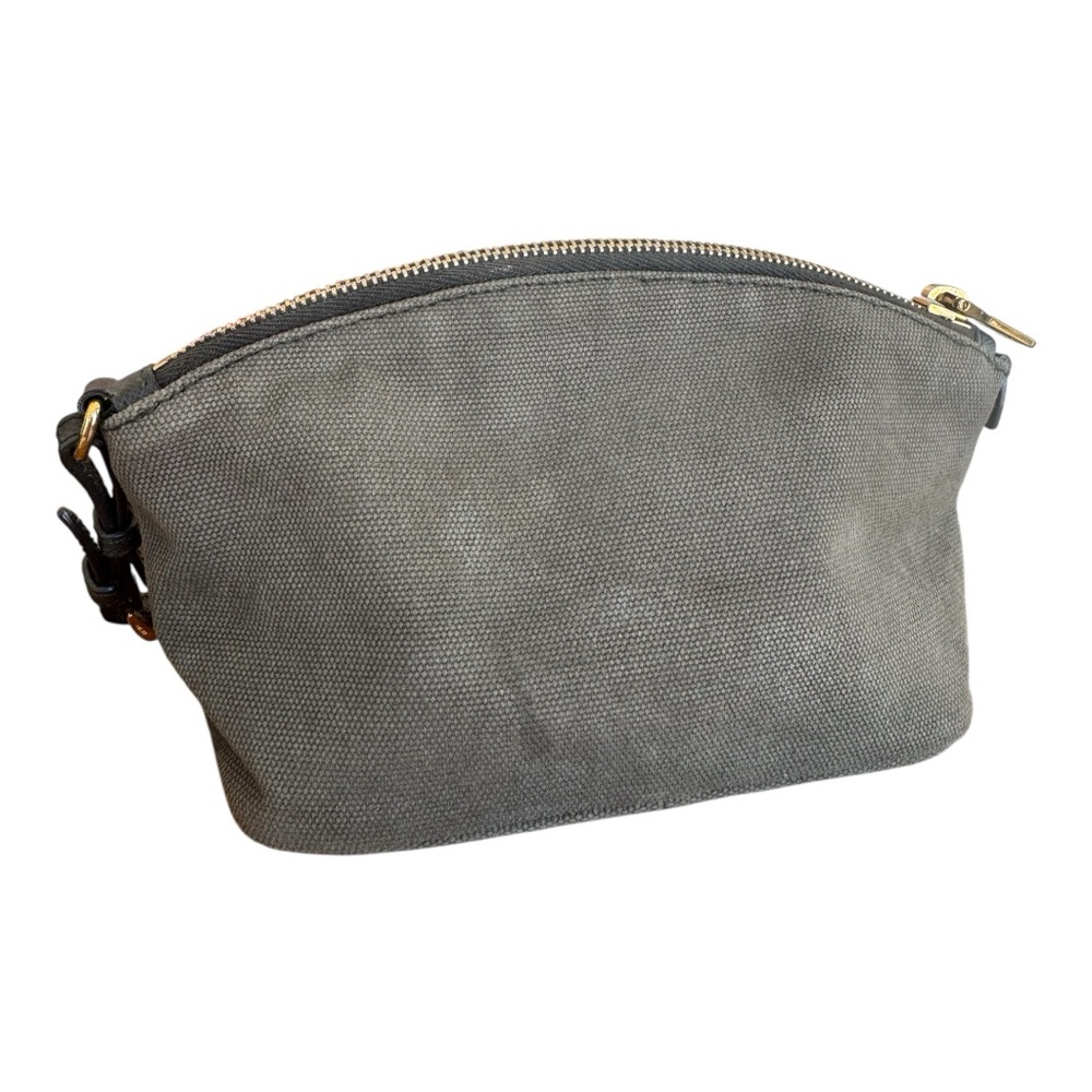 Authentic PRADA Canapa Green Khaki Canvas Pochette Vanity Case Wristlet - Picture 2 of 11